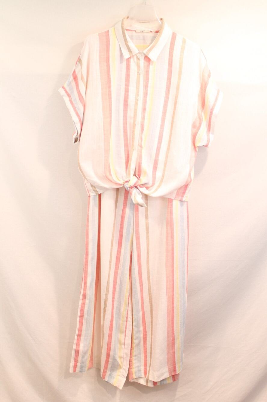 Francesca's Mi Ami Linen Blend Wide Leg Pants and Top Set Womens size L Striped